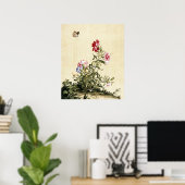 Poster Oeuvre d'art vintage de chinoiserie avec oeillets (Bureau à domicile)