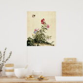 Poster Oeuvre d'art vintage de chinoiserie avec oeillets (Cuisine)