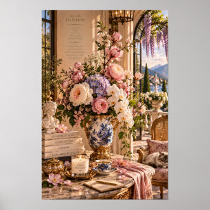 Poster Œuvre d'art vintage romantique florale du lac ital