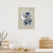 Poster Oeuvre de grossesse Anatomie Womb avec fleurs bleu (Cuisine)