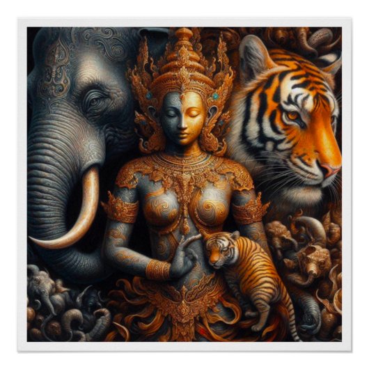 Poster oeuvre d'esprit éléphant tigre (Devant)