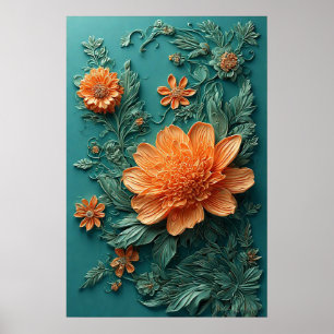 Poster Oeuvre florale élégante avec fleurs orange