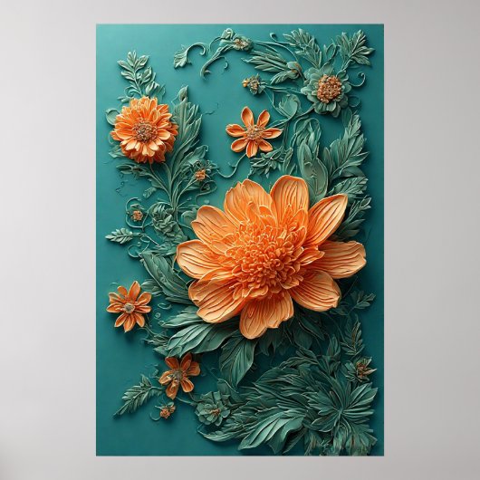 Poster Oeuvre florale élégante avec fleurs orange (Devant)