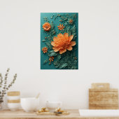 Poster Oeuvre florale élégante avec fleurs orange (Cuisine)