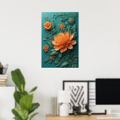 Poster Oeuvre florale élégante avec fleurs orange (Bureau à domicile)