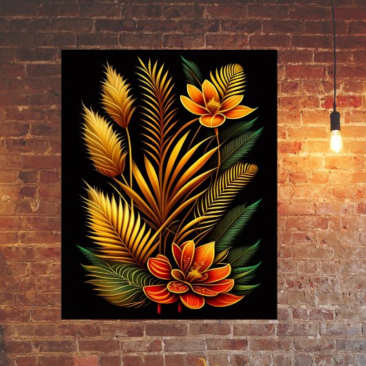 Poster Oeuvre Florale Orange Tropical