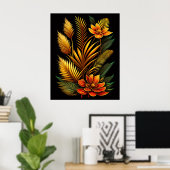 Poster Oeuvre Florale Orange Tropical (Bureau à domicile)
