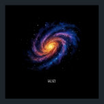 Poster Oeuvre Galaxie - Illustration de l'espace spiral c<br><div class="desc">Illustration artistique vibrante d'une galaxie tourbillonnante,  peinte dans des couleurs cosmiques époustouflantes de violet,  bleu et or. Idéal pour les amateurs d'astronomie,  les amateurs d'espace et les amateurs d'art céleste. Idéal pour les t-shirts,  affiches,  peintures murales,  autocollants et autres produits imprimés à la demande.</div>