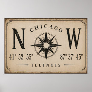 Poster Œuvre murale coordonnée vintage de Chicago