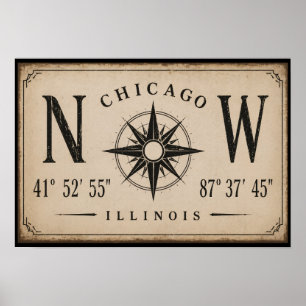 Poster Œuvre murale coordonnée vintage de Chicago