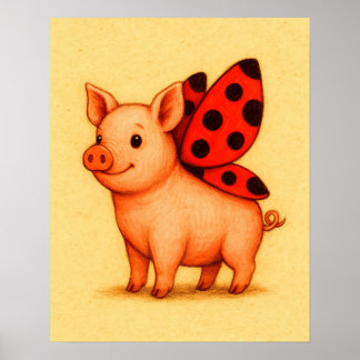 Poster OEuvre murale de cochon, OEuvres de Ladybug