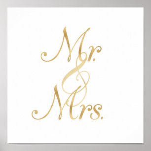 Poster Œuvre murale Mr & Mrs en or, police de caractères