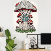 Poster OEuvre murale psychédélique - Champignon à gouttes (Bureau à domicile)