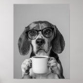 Poster Oeuvre murale représentant un beagle buvant du caf (Devant)