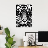 Poster OEuvre oculaire noir blanc Sumatra Bornéo Tiger (Bureau à domicile)