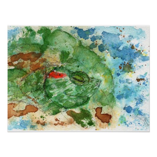 Poster Œuvre originale - Tortue à oreilles rouges par Mar (Devant)