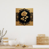 Poster Oeuvre Rose dorée avec élément décoratif orné (Cuisine)