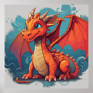 Poster OEuvre rouge dragon