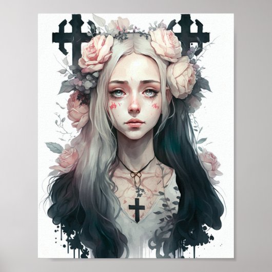 Poster of a Creepy Girl - Gothic Flowers (Devant)