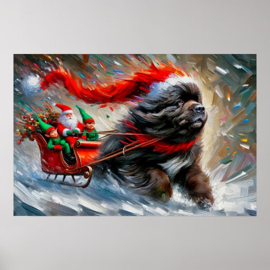 Poster of Newfie Pulling Santa's Sleigh (Devant)