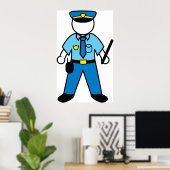 Poster Officier De Police Avec Baton (Bureau à domicile)