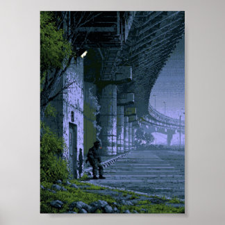 Poster Officier Noir Pixel Art Rétro Fumant
