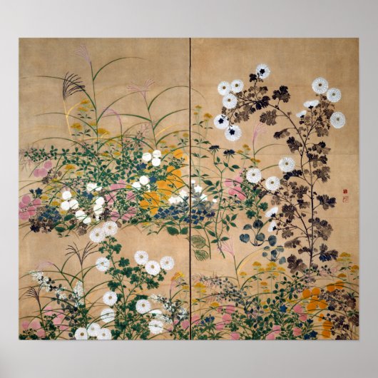 Poster Ogata Korin Flowering Plants à Autumn (Devant)