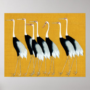 Poster Ogata Korin Grues japonaises à couronnes rouges