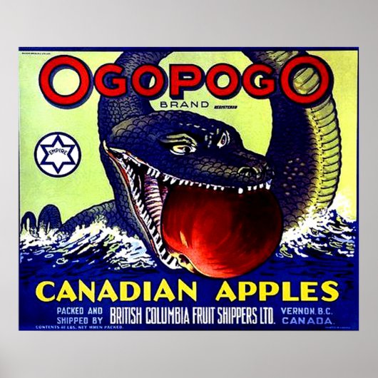 Poster Ogopogo étiquette de caisses de fruits canadiens d (Devant)