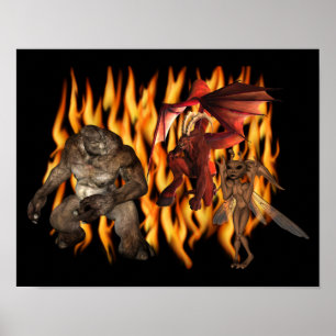 Poster Ogre et démons effrayants de Halloween en flammes