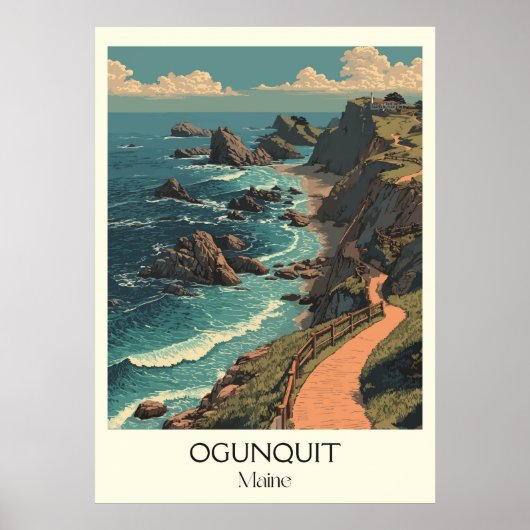 Poster Ogunquit Maine Vintage Coastal Cliff Walk Art (Devant)