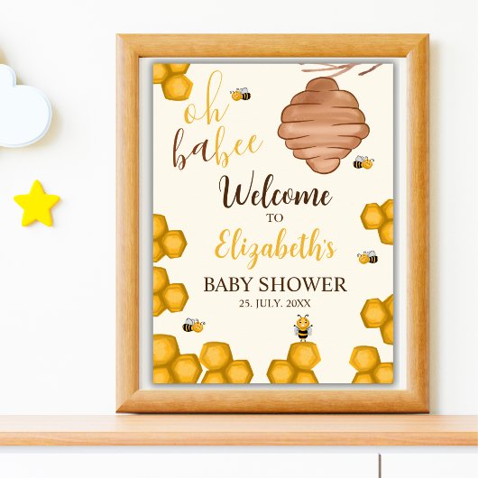 Poster Oh Babee, Cute Watercolor Bee Baby shower