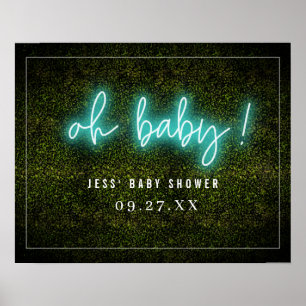 Poster Oh Baby Baby shower de Boxwood en néon bleu