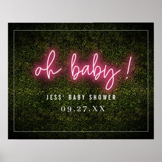 Poster Oh Baby Baby shower en Boxwood rose Neon (Devant)