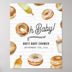 Poster Oh Baby Bottles & Bagels Baby shower Bienvenue