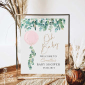 Poster Oh Baby Eucalyptus Baby shower de ballon rose