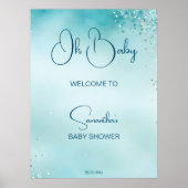 Poster Oh bébé cyan aqua bleu baby shower accueil (Devant)