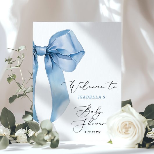 Poster Oh Boy baby shower Blue Bow Bienvenue