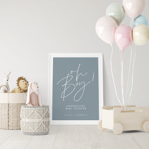 Poster oh Boy baby shower script moderne bébé bleu élégan