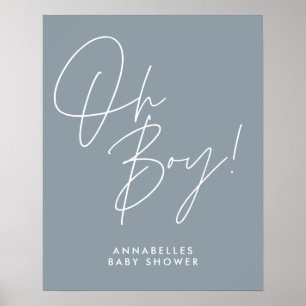 Poster oh Boy baby shower script moderne bébé bleu élégan