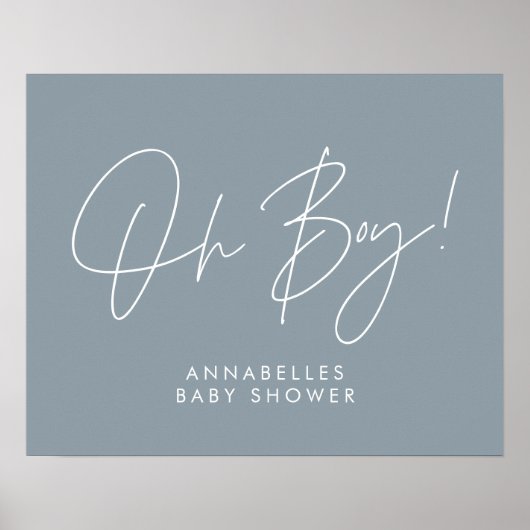 Poster Oh Boy baby shower typographie moderne bleu (Devant)