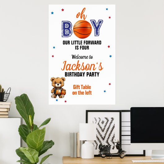 Poster Oh Boy Basketball Thème Anniversaire (Bureau à domicile)