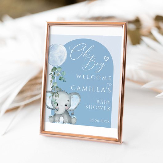 Poster Oh Boy Elephant Boy Balloon Baby shower Bienvenue