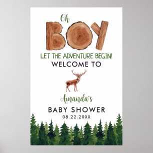 Poster Oh Boy - Rustic Boy Baby shower Woodland Bienvenue