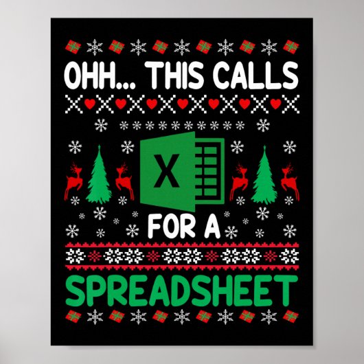Poster Oh ceci appelle un pull de Noël de feuille de calc (Devant)