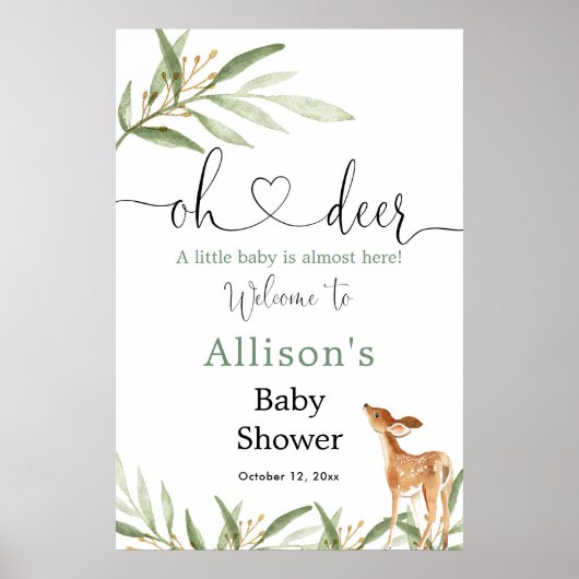 Poster Oh cerf baby shower neutre (Devant)