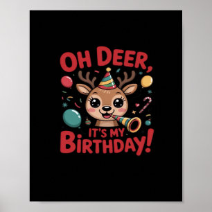 Poster Oh Cerf C'est Mon Anniversaire Mignon Renne Festif
