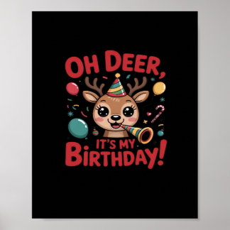 Poster Oh Cerf C'est Mon Anniversaire Mignon Renne Festif