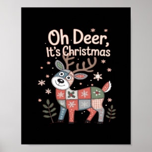 Poster Oh Cerf C'est Noël Petits Carrés Patchwork