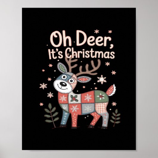 Poster Oh Cerf C'est Noël Petits Carrés Patchwork (Devant)
